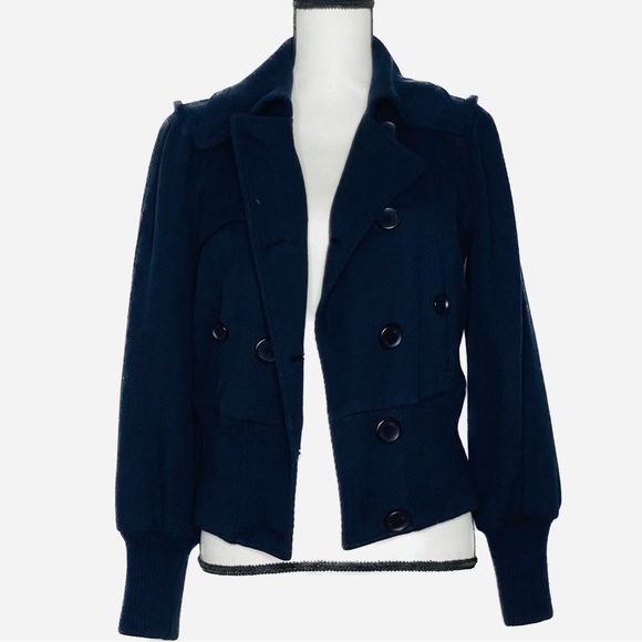 $129 Armani Exchange Double Breasted Navy Blue Rayon Wool Pea Coat Size M - Picture 4 of 4